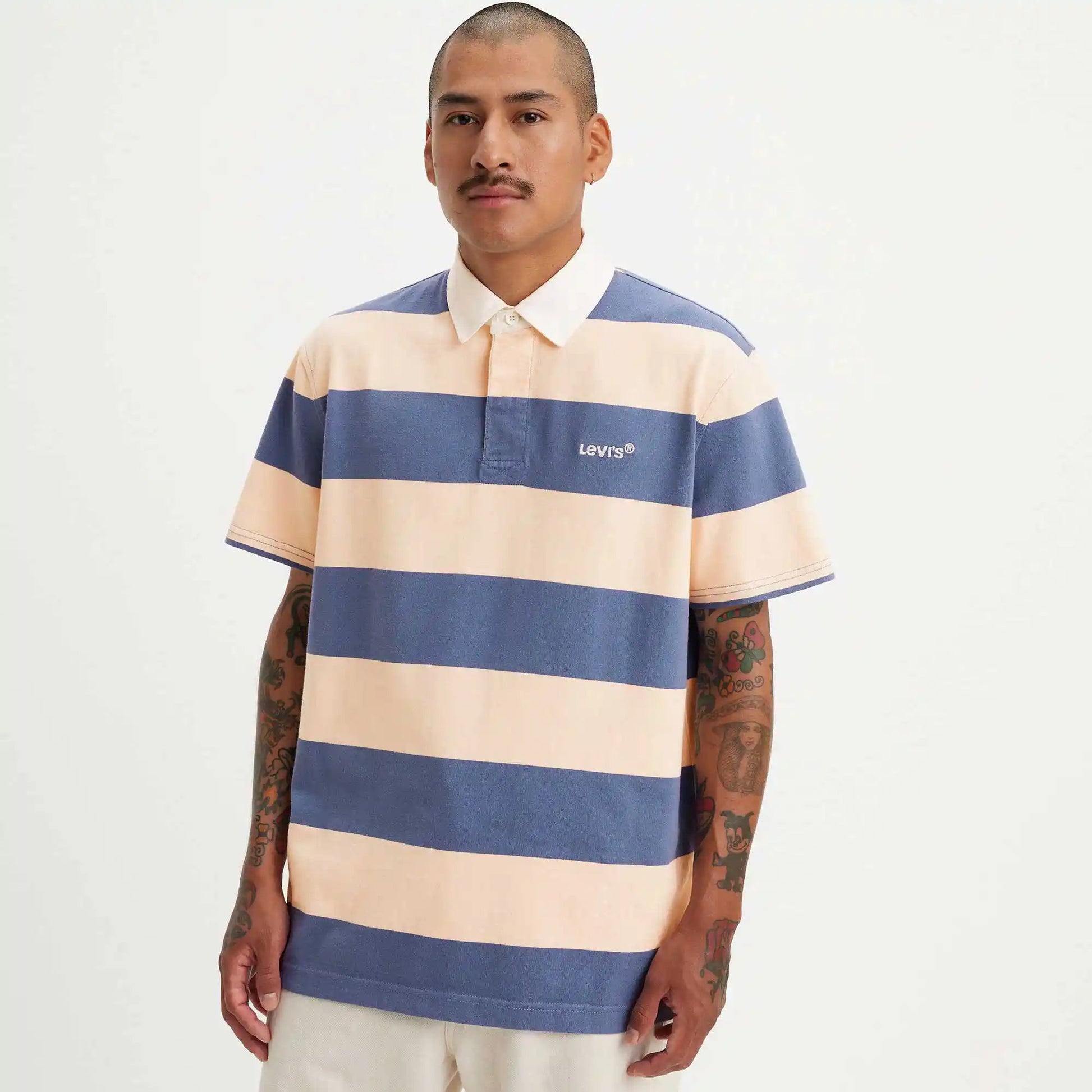 Levi's Union Short Sleeved Rugby Shirt, deck stripe coastal fjord - Tiki Room Skateboards - 3