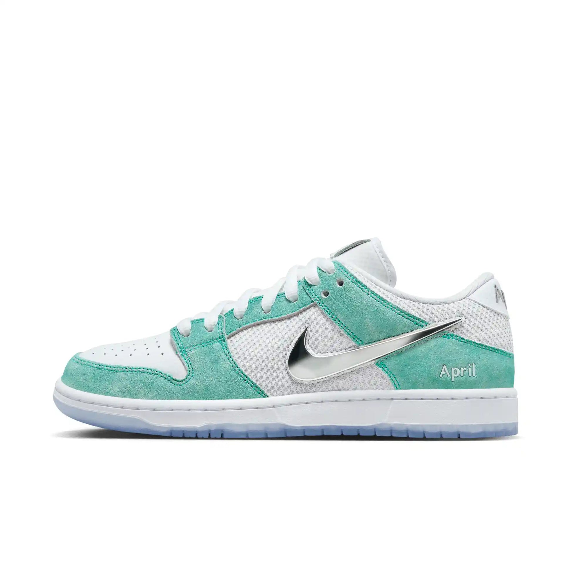 Nike SB Dunk Low Pro April, racer blue/metallic silver - white - Tiki Room Skateboards - 9
