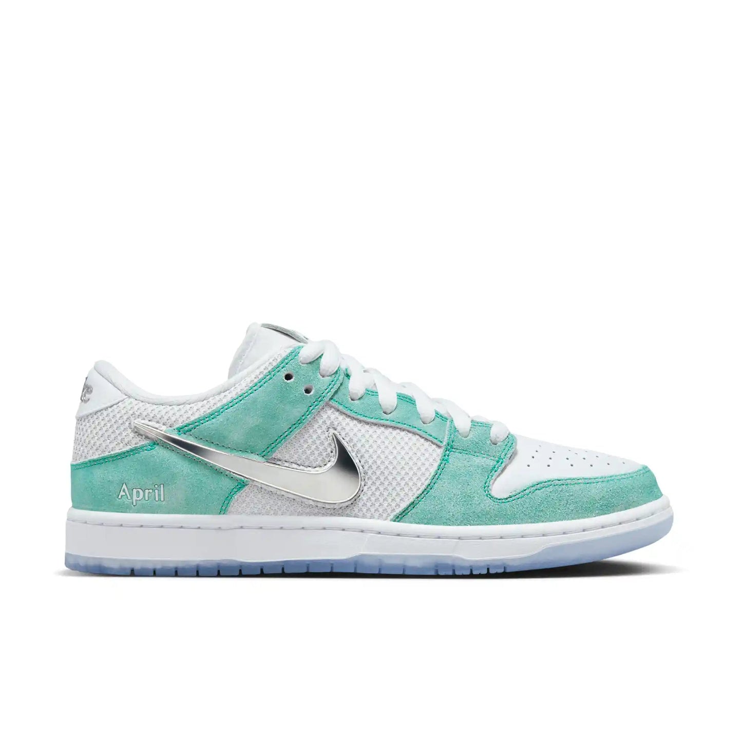 Nike SB Dunk Low Pro April, racer blue/metallic silver - white - Tiki Room Skateboards - 1