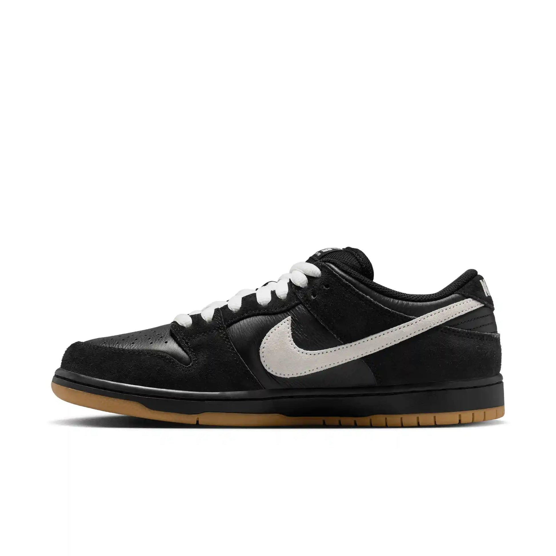 Nike SB Dunk Low Pro, black/white - black - gum light brown - Tiki Room Skateboards - 9