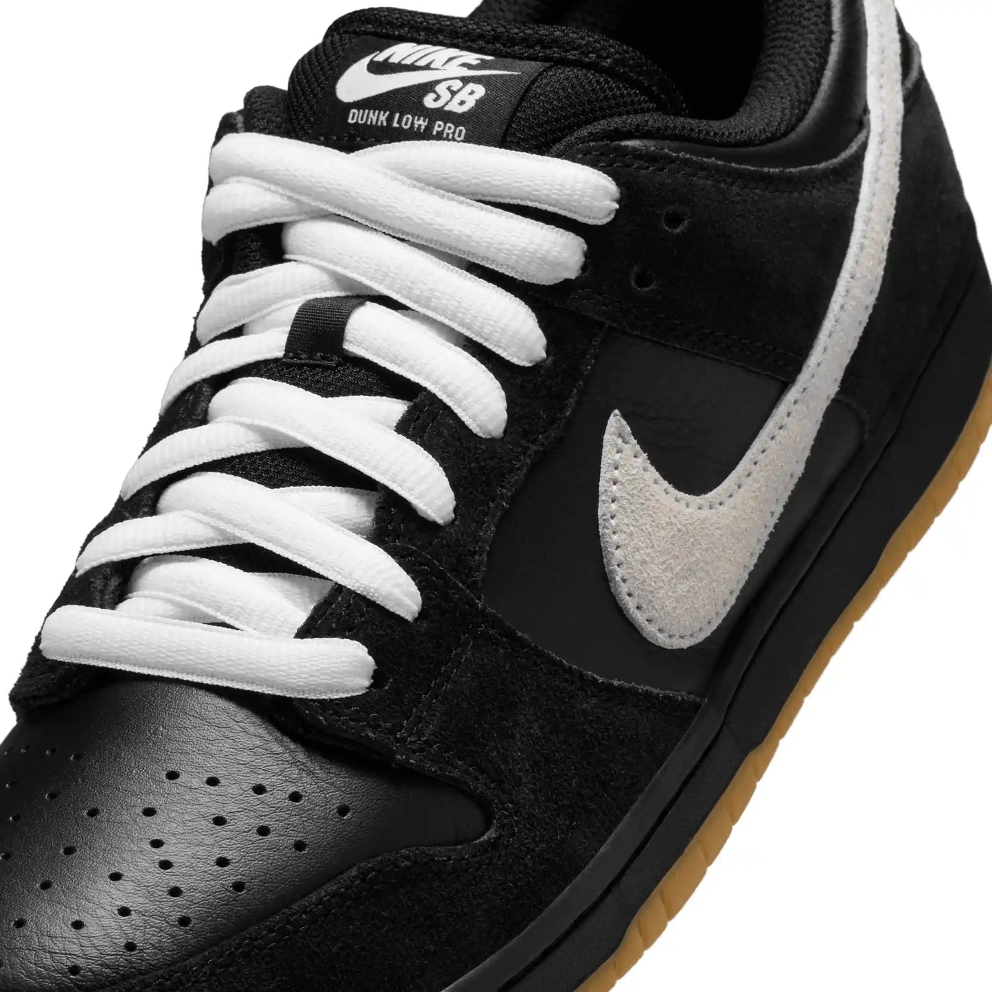 Nike SB Dunk Low Pro, black/white - black - gum light brown - Tiki Room Skateboards - 3