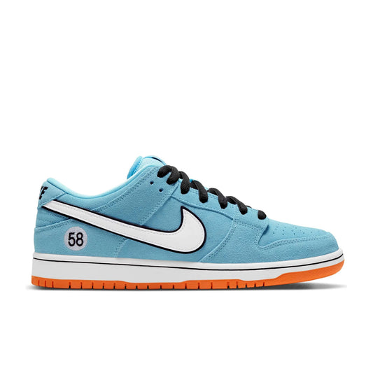 Nike SB Dunk Low Pro, blue chill/white - safety orange - black - Tiki Room Skateboards - 1