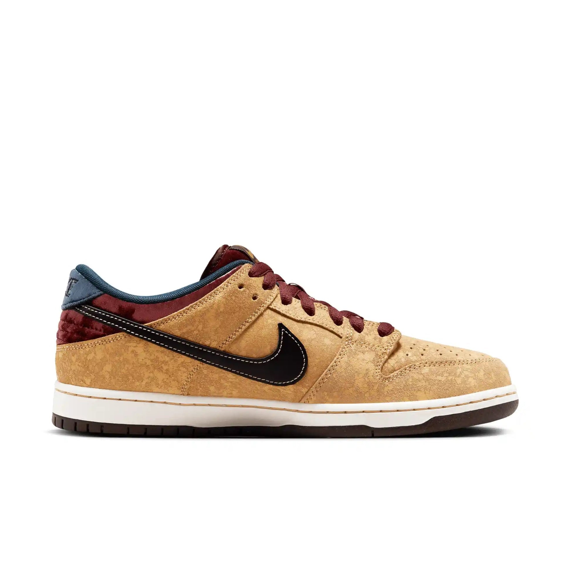 Nike SB Dunk Low Pro, celestial gold/black - dark team red - Tiki Room Skateboards - 12