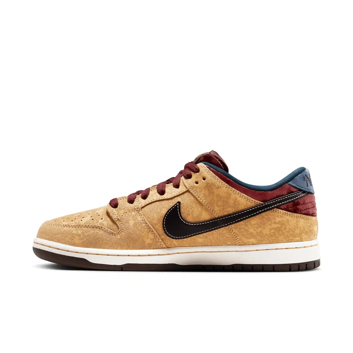 Nike SB Dunk Low Pro, celestial gold/black - dark team red - Tiki Room Skateboards - 11