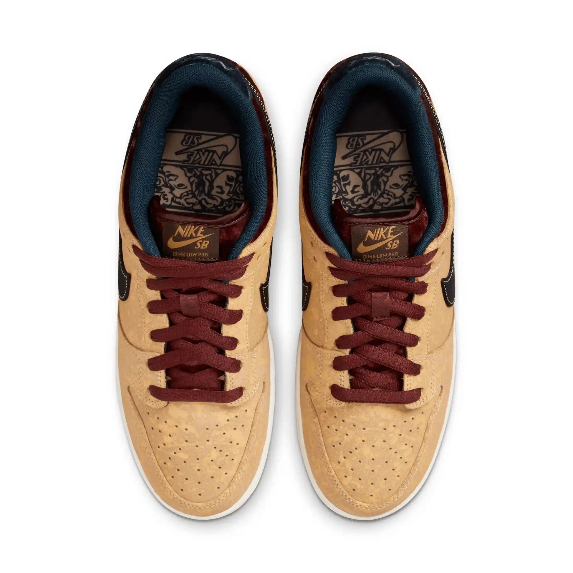 Nike SB Dunk Low Pro, celestial gold/black - dark team red - Tiki Room Skateboards - 6