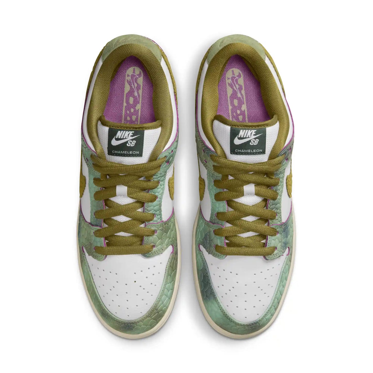 Nike SB Dunk Low Pro "Chameleon", oil green/desert moss - white - Tiki Room Skateboards - 7