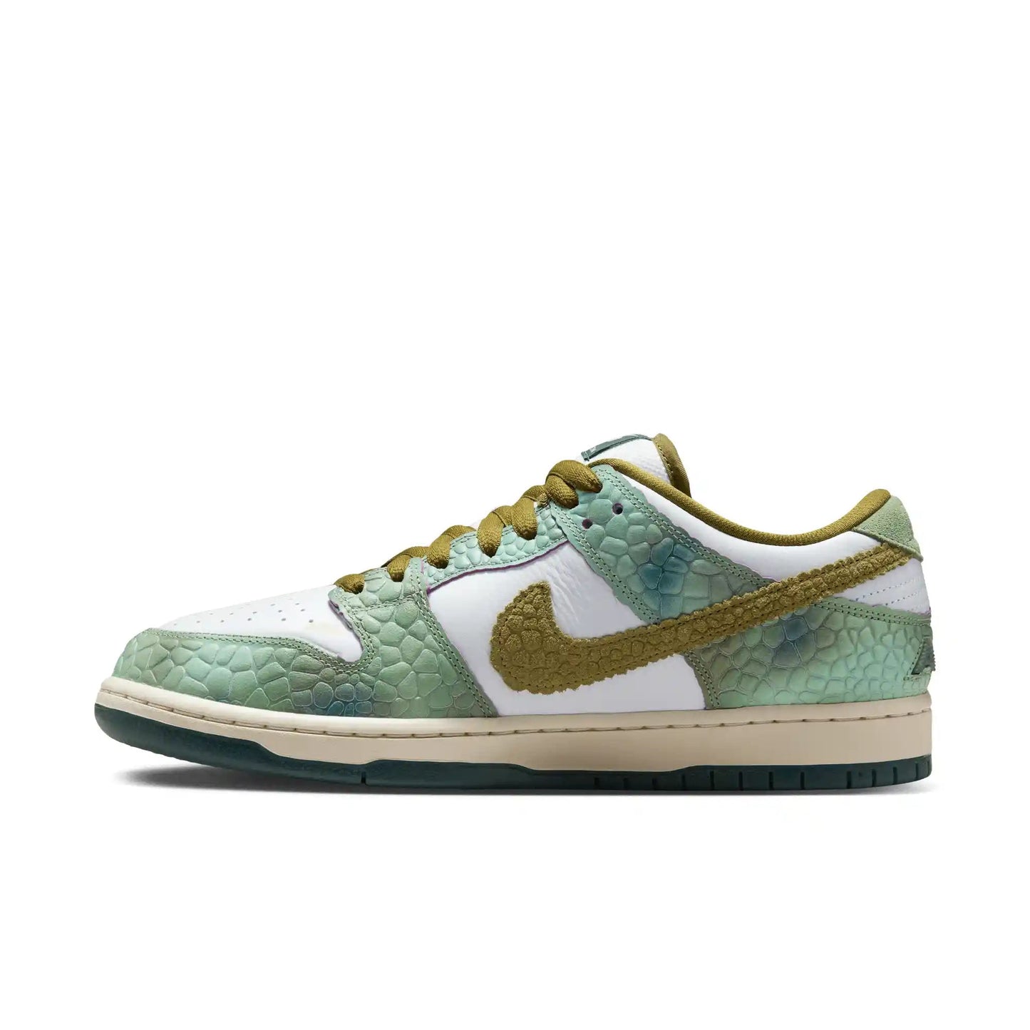 Nike SB Dunk Low Pro "Chameleon", oil green/desert moss - white - Tiki Room Skateboards - 12