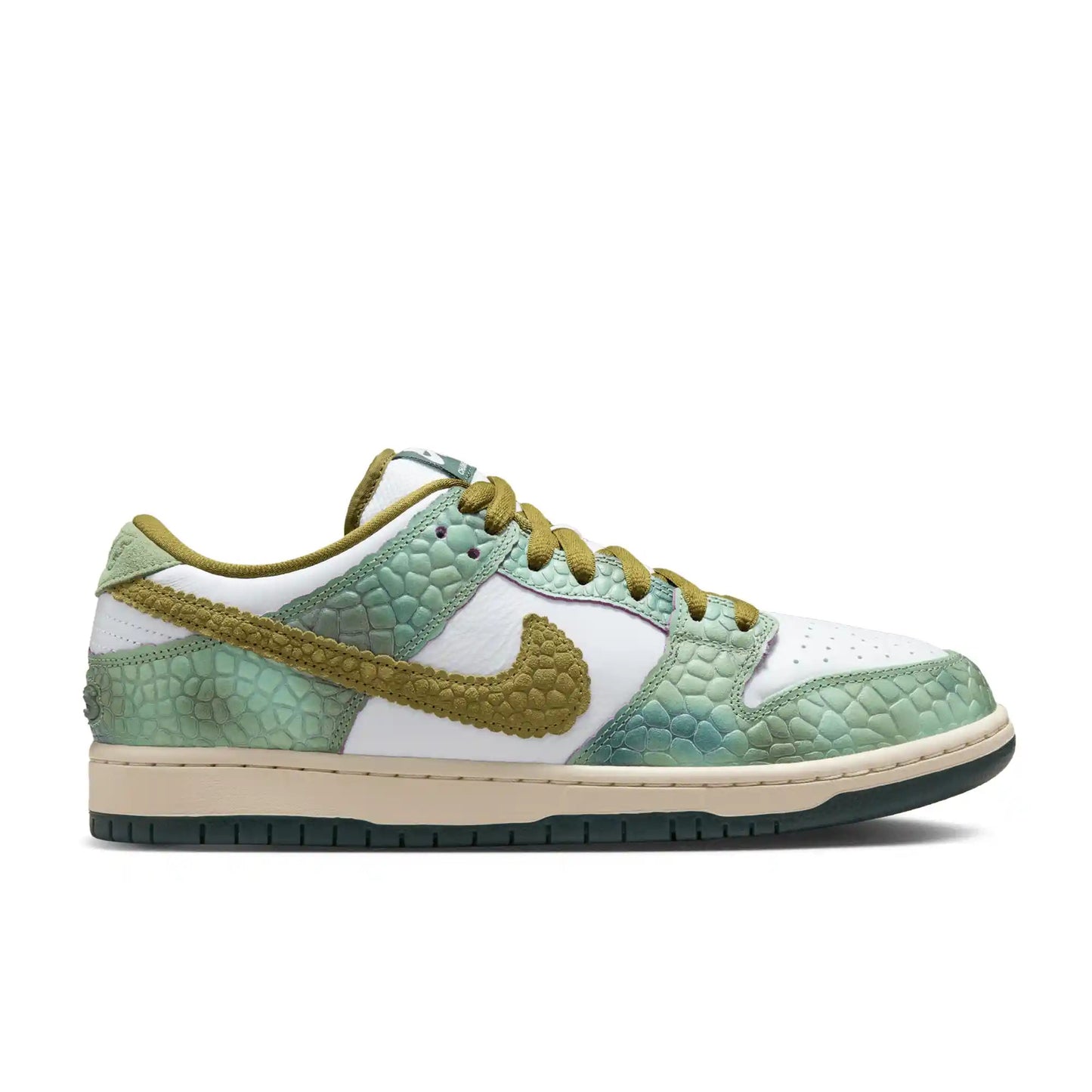 Nike SB Dunk Low Pro "Chameleon", oil green/desert moss - white - Tiki Room Skateboards - 1