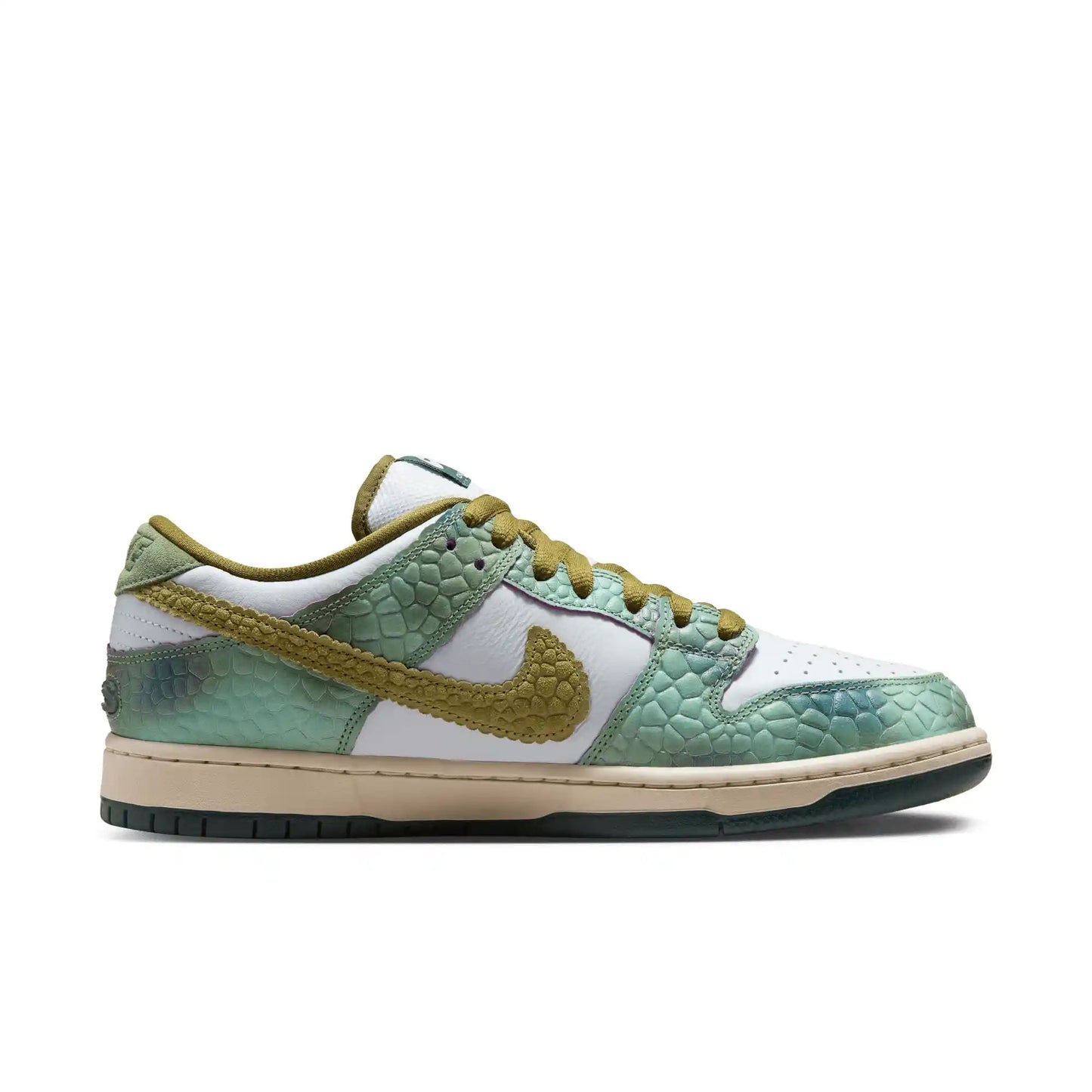 Nike SB Dunk Low Pro "Chameleon", oil green/desert moss - white - Tiki Room Skateboards - 13