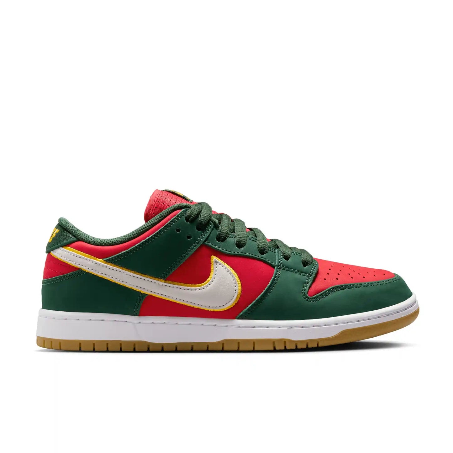 Nike SB Dunk Low Pro Premium, fir/white - university gold - fire red - Tiki Room Skateboards - 1