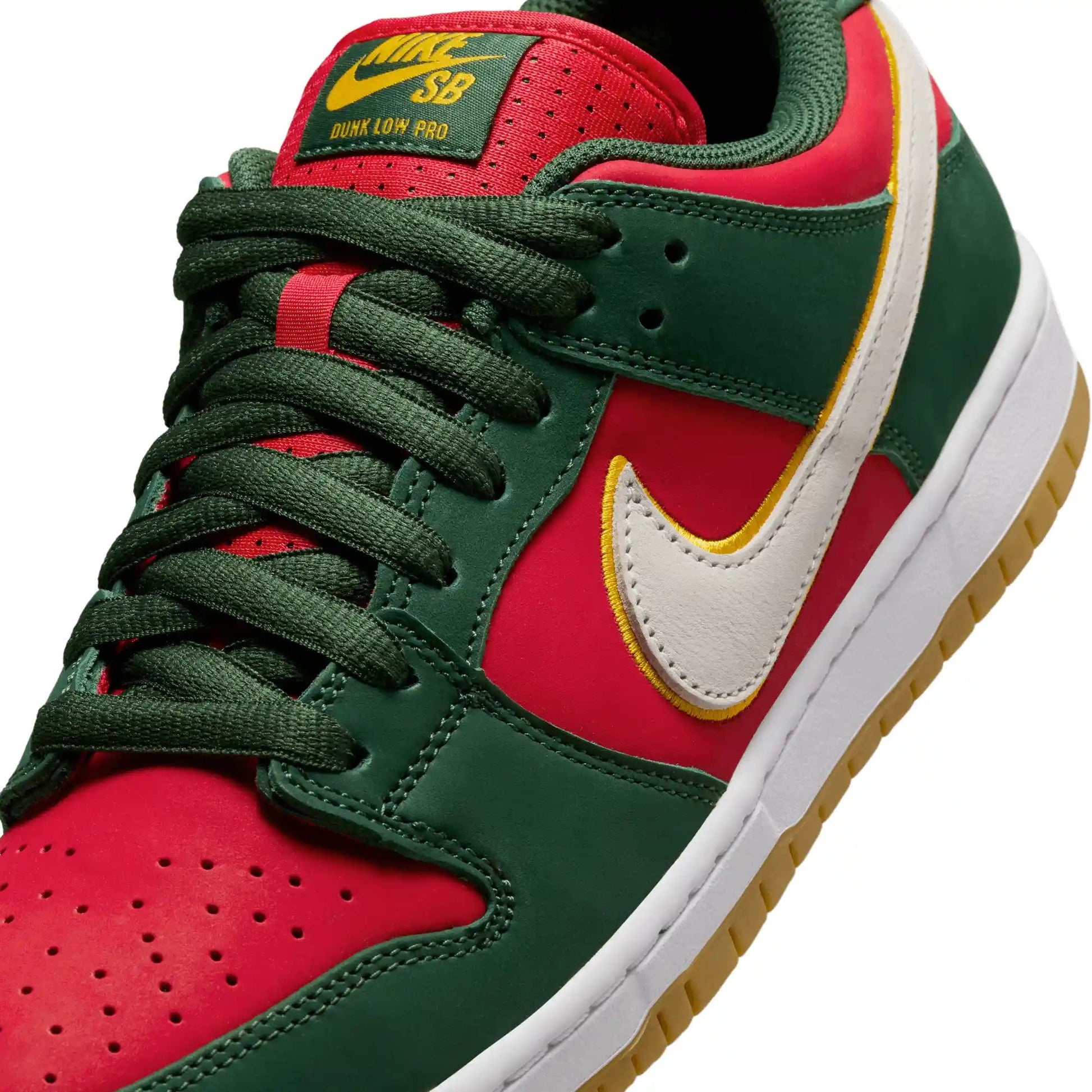 Nike SB Dunk Low Pro Premium, fir/white - university gold - fire red - Tiki Room Skateboards - 3