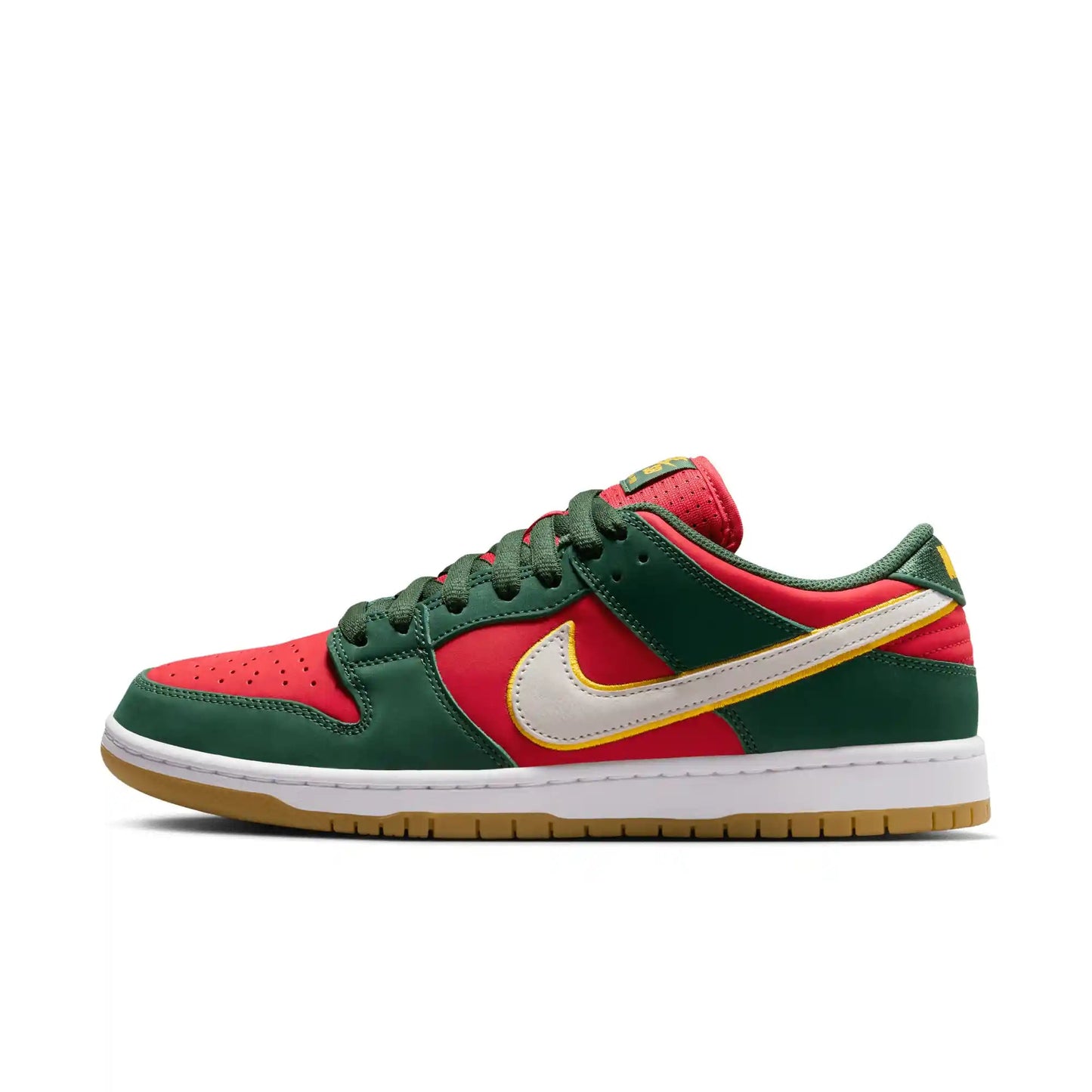 Nike SB Dunk Low Pro Premium, fir/white - university gold - fire red - Tiki Room Skateboards - 9