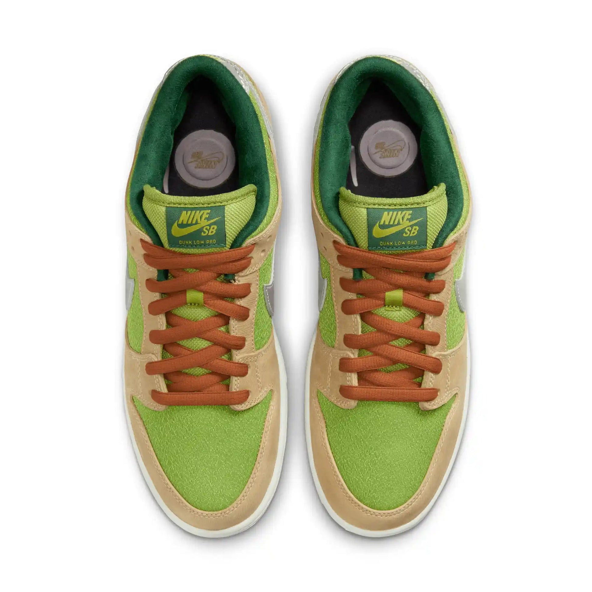 Nike SB Dunk Low Pro, sesame/metallic silver - pear - fir - Tiki Room Skateboards - 7