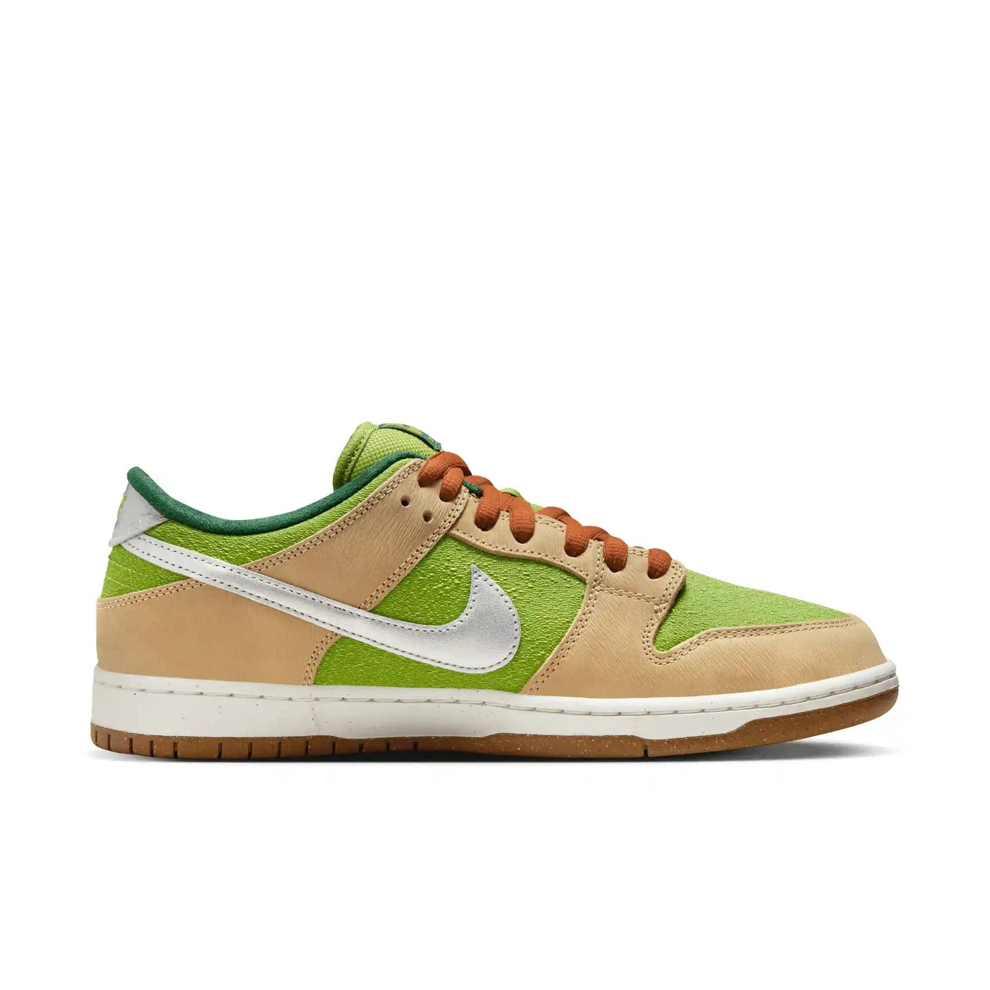 Nike SB Dunk Low Pro, sesame/metallic silver - pear - fir - Tiki Room Skateboards - 10