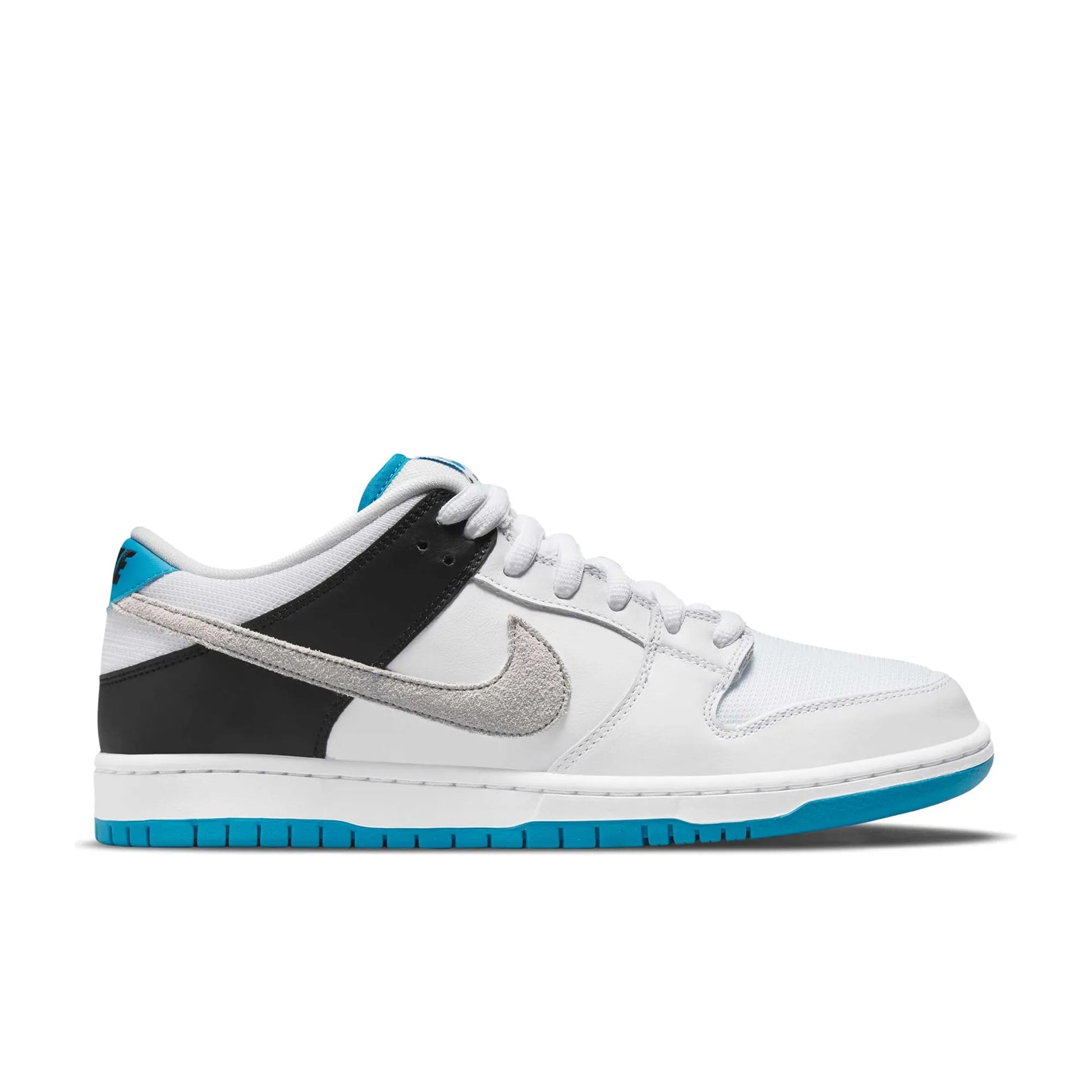 Nike SB Dunk Low Pro, white/neutral grey - black - laser blue - Tiki Room Skateboards - 1