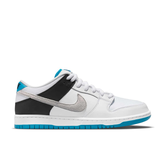 Nike SB Dunk Low Pro, white/neutral grey - black - laser blue - Tiki Room Skateboards - 1