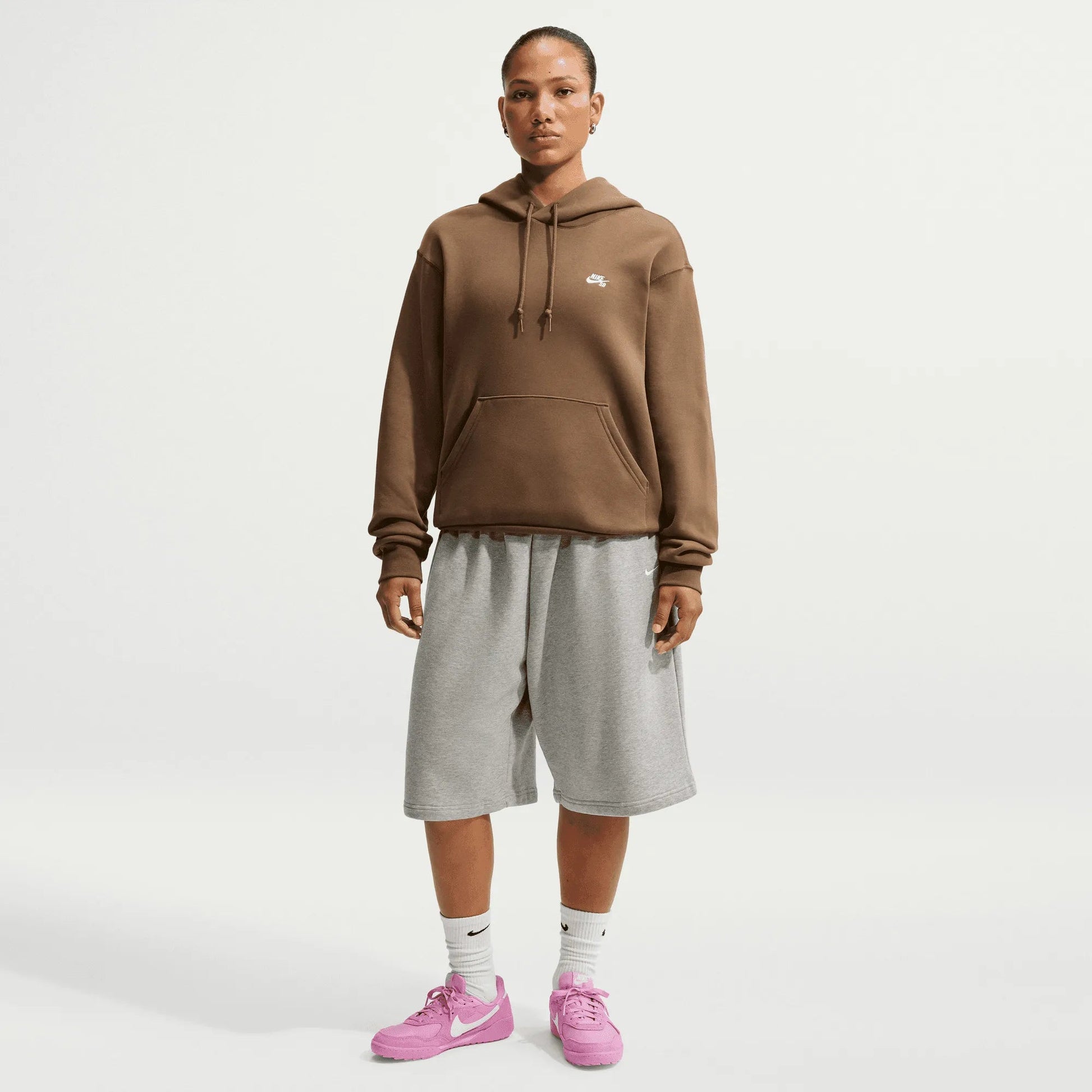 Nike SB Essential Fleece Pullover Skate Hoodie, mosswood brown/white - Tiki Room Skateboards - 7