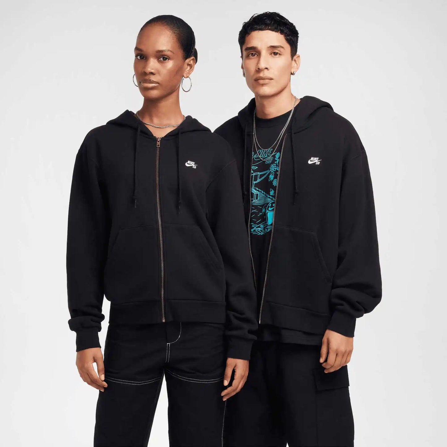 Nike SB Full - Zip Fleece Skate Hoodie, black/white - Tiki Room Skateboards - 9