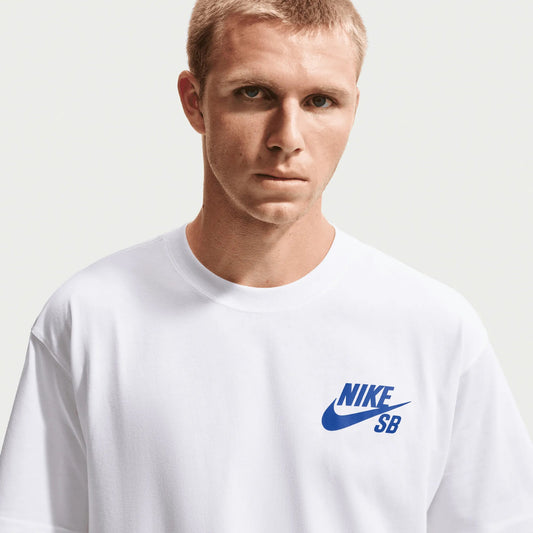 Nike SB Logo Skate T-Shirt, white/game royal - Tiki Room Skateboards - 1