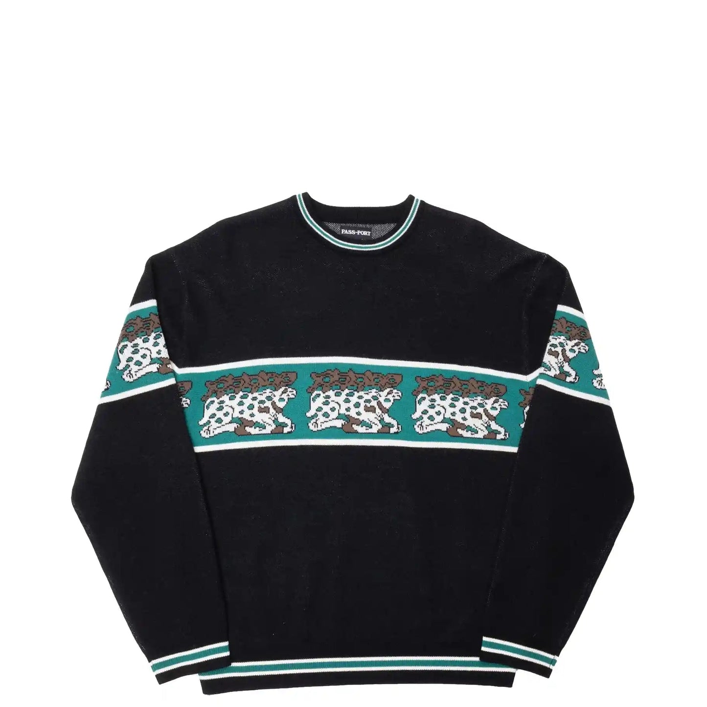 Passport Antler Knit Sweater, black/teal - Tiki Room Skateboards - 1