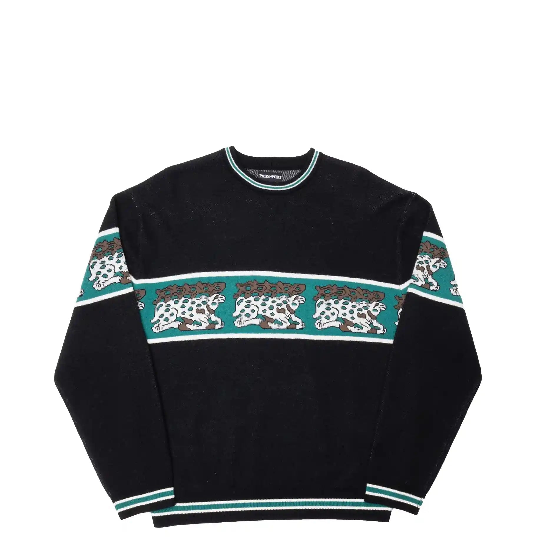 Passport Antler Knit Sweater, black/teal - Tiki Room Skateboards - 1