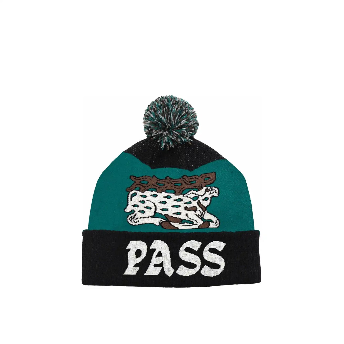 Passport Antler Pom Beanie, black/teal - Tiki Room Skateboards - 1