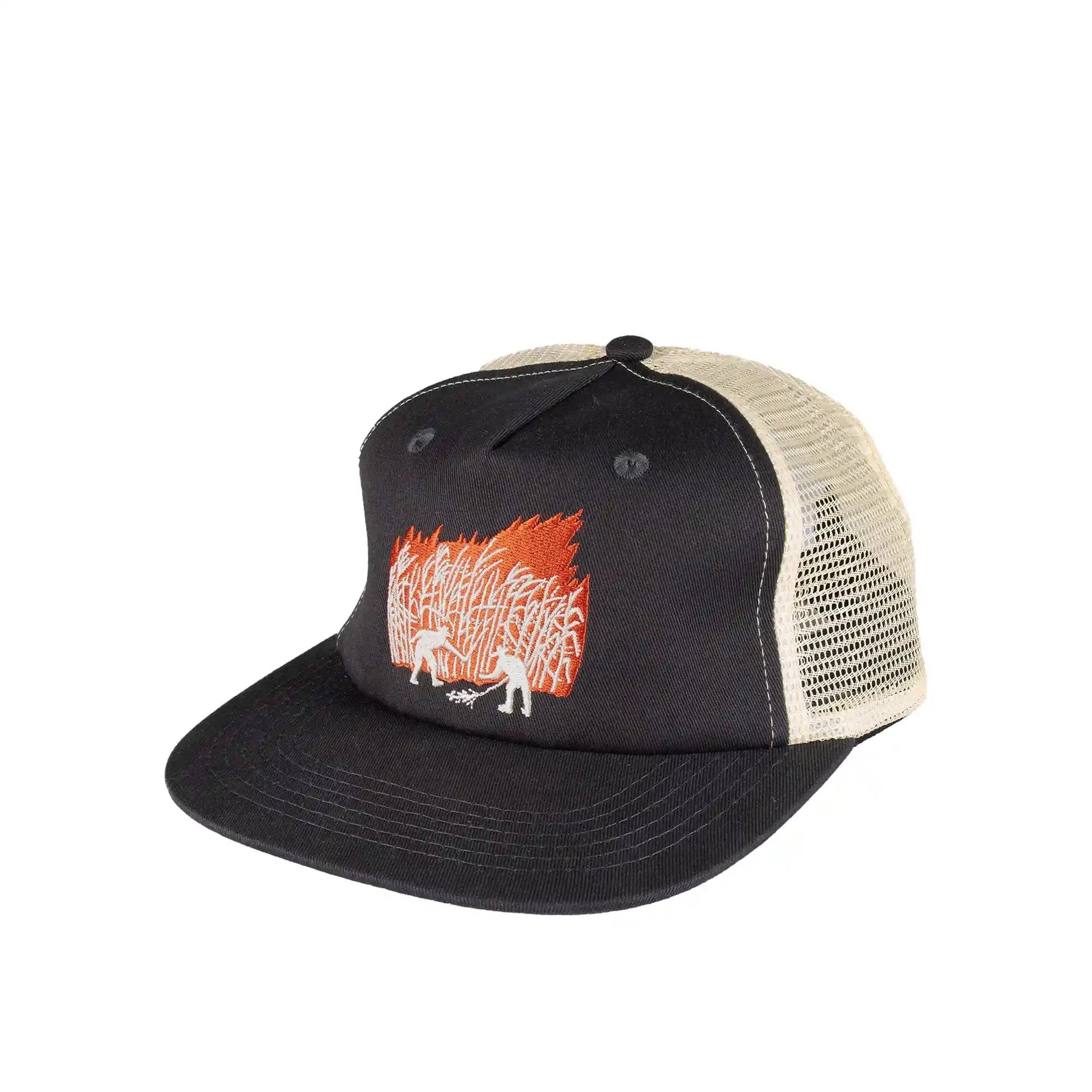 Passport Brush Fire Workers Trucker Cap, tar/off white - Tiki Room Skateboards - 1