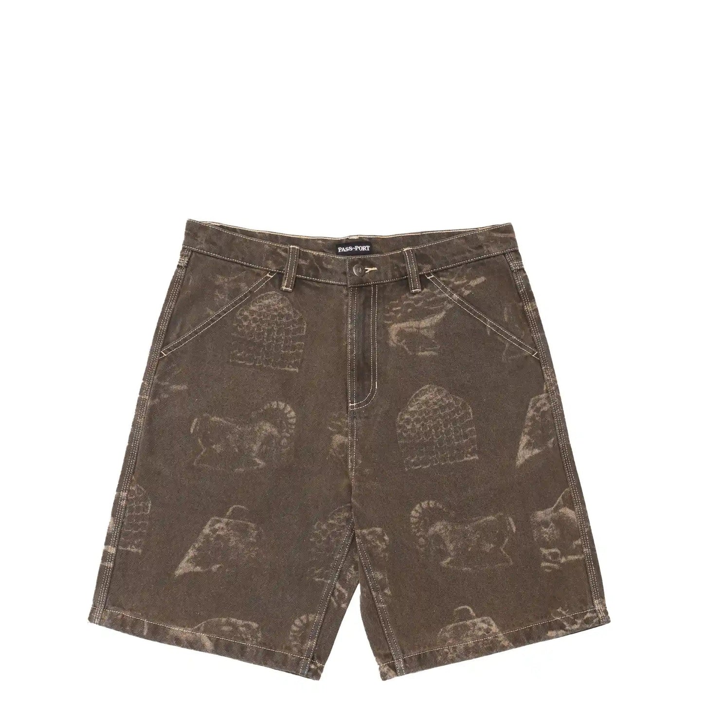 Passport Denim Workers Club Short, laser etched brown