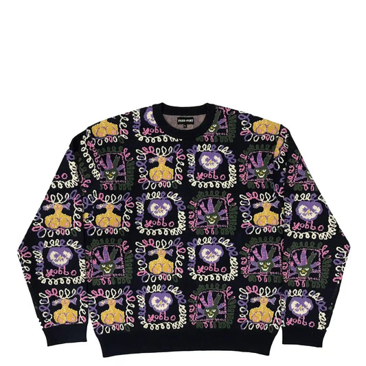 Passport Faces Knit Sweater, black - Tiki Room Skateboards - 1