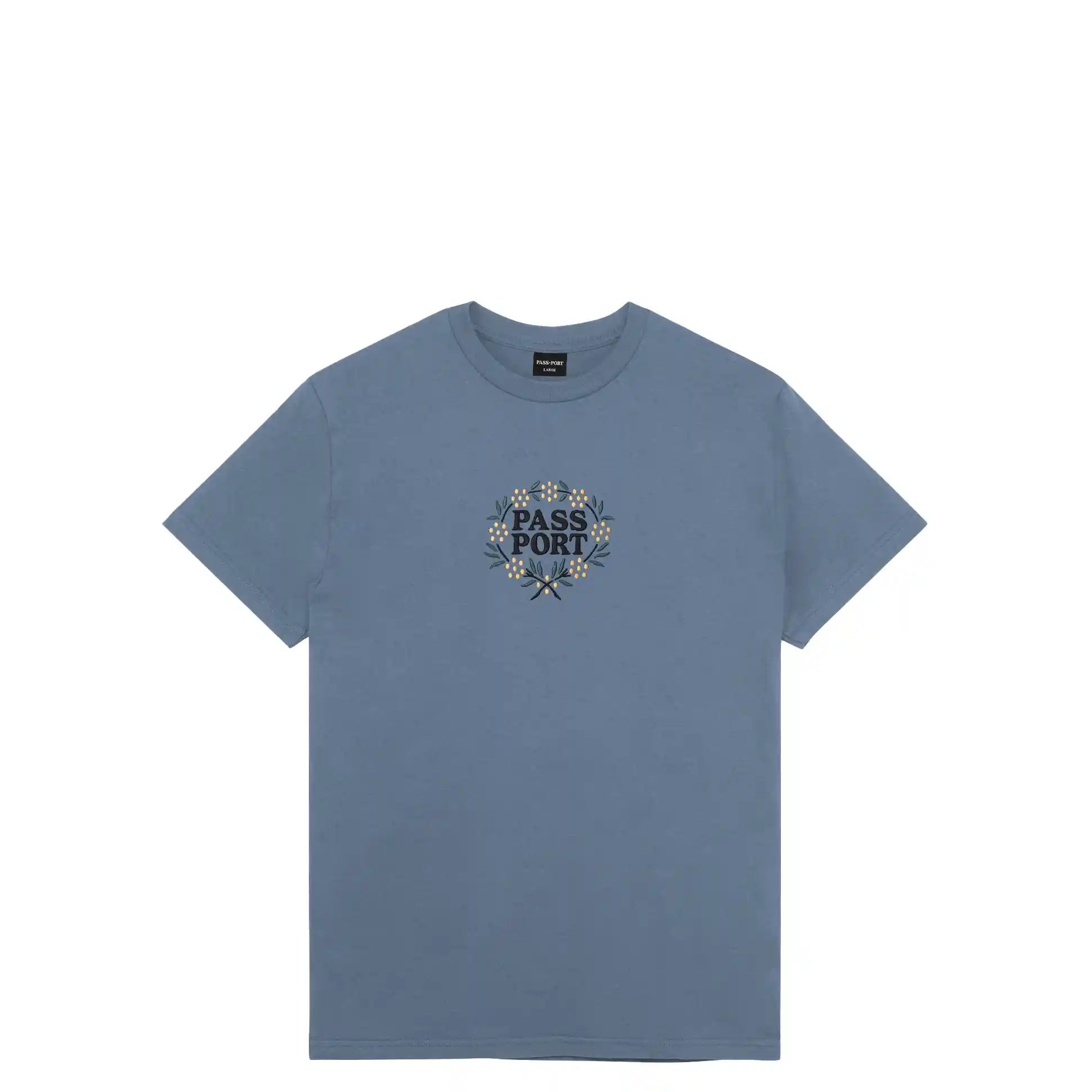 Passport Wattle Tee, stonewash blue - Tiki Room Skateboards - 1