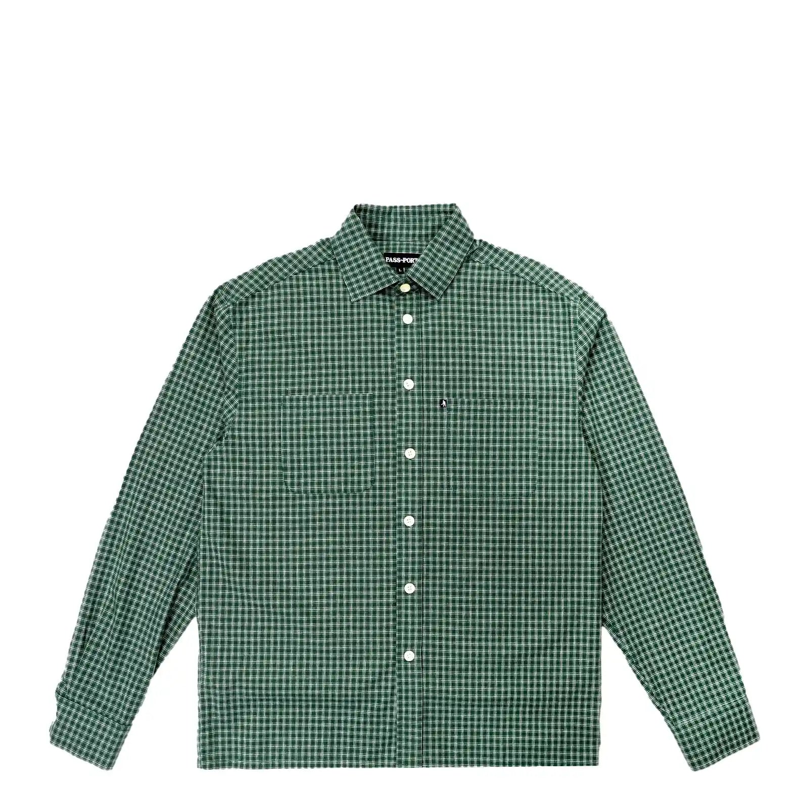 Passport Workers Check Shirt Longsleeve R42, green - Tiki Room Skateboards - 1