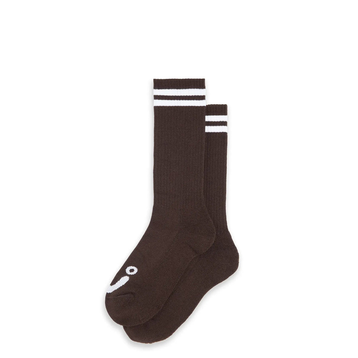 Polar Happy Sad Long Rib Socks, brown/white - Tiki Room Skateboards - 1