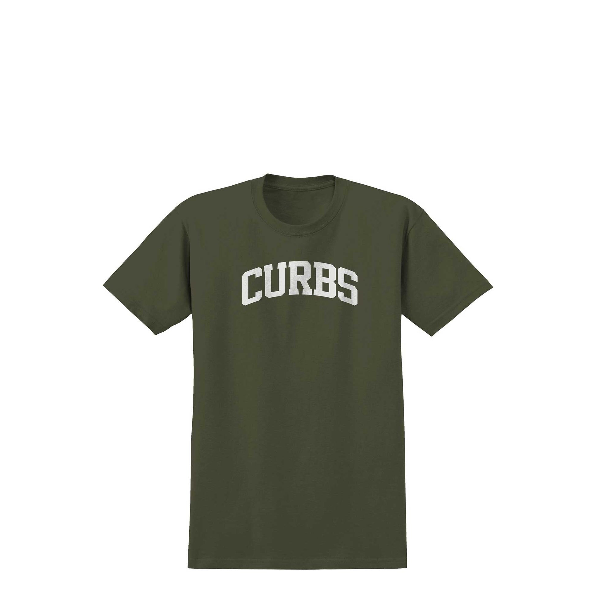 Real Curbs T - Shirt, military green w/ white print - Tiki Room Skateboards - 1