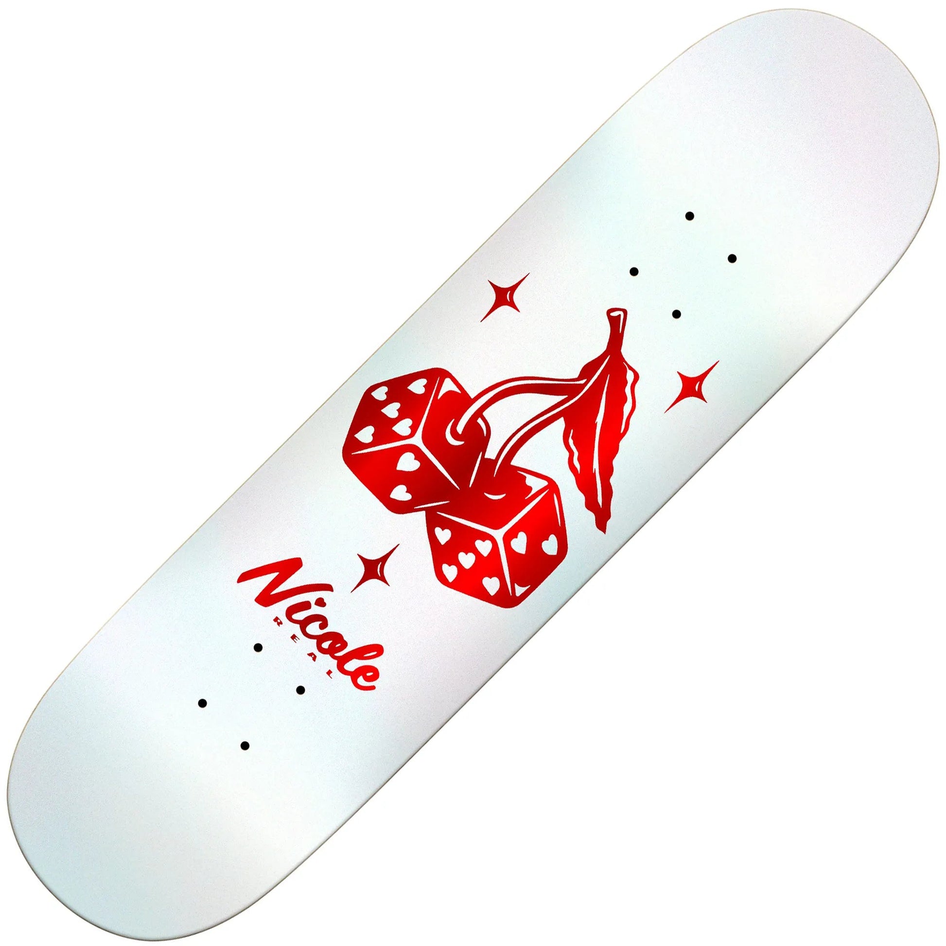 Real Nicole High Roller Twin Nose Deck (8.375"), white - Tiki Room Skateboards - 1