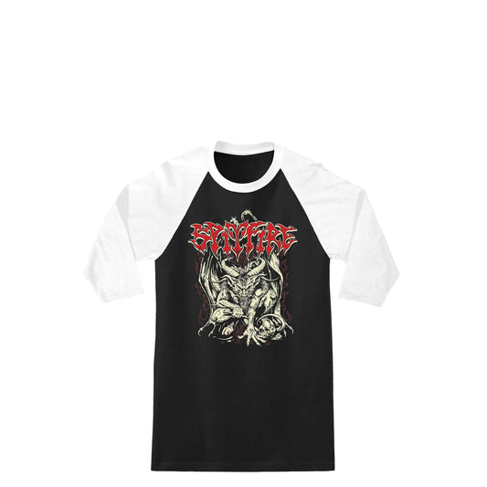 Spitfire Demon 3/4 Sleeve Raglan Tee, black/white w/ multi color discharge print - Tiki Room Skateboards - 1