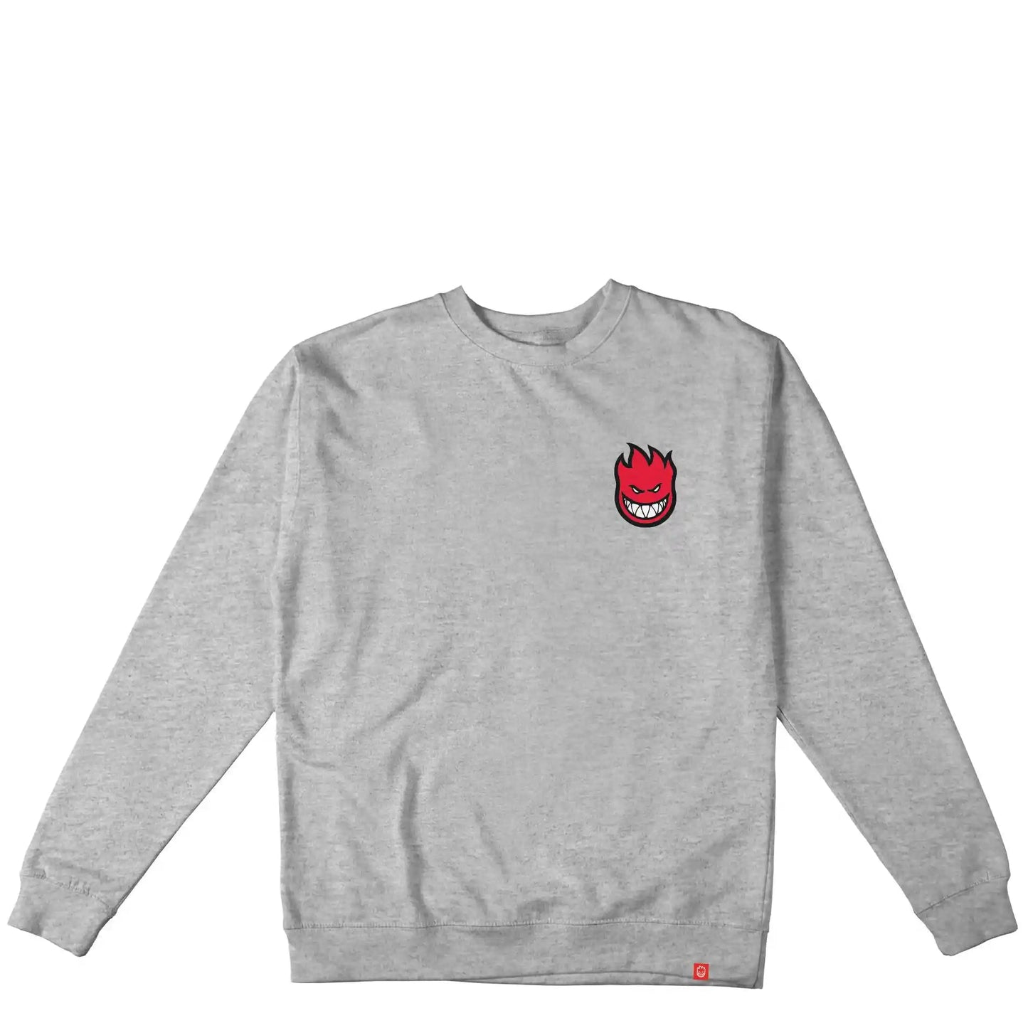 Spitfire Lil Bighead Fill Pullover Crewneck Sweatshirt W/ Embroidery, grey heather w/ red,white & black embroidery - Tiki Room Skateboards - 1