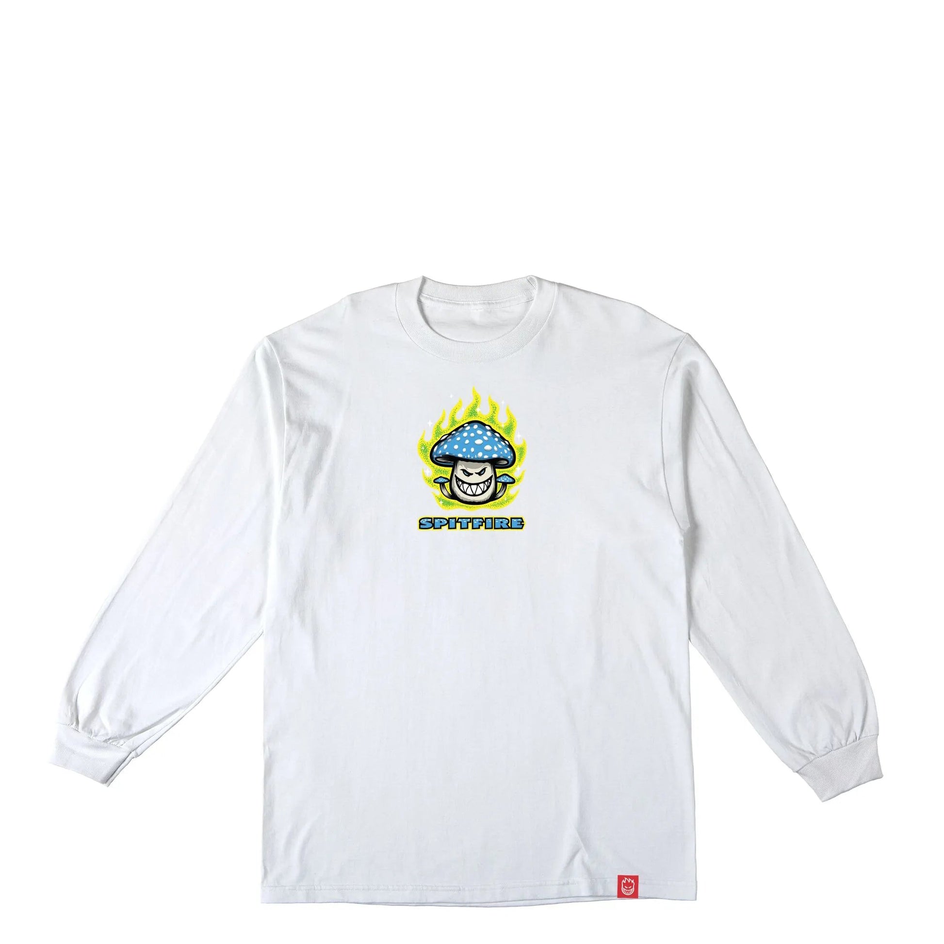 Spitfire Mushroom Bighead Longsleeve Tee, white w/ multi color print - Tiki Room Skateboards - 1