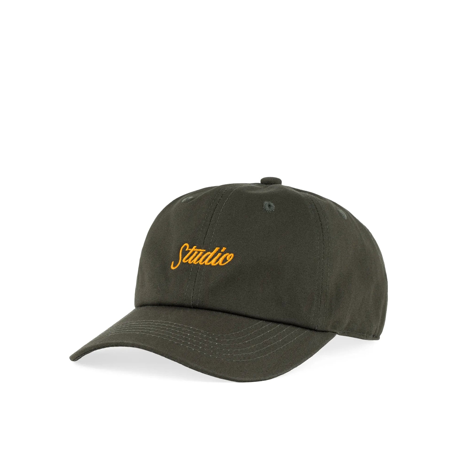 Studio Small Script 6 Panel Hat, olive - Tiki Room Skateboards - 1
