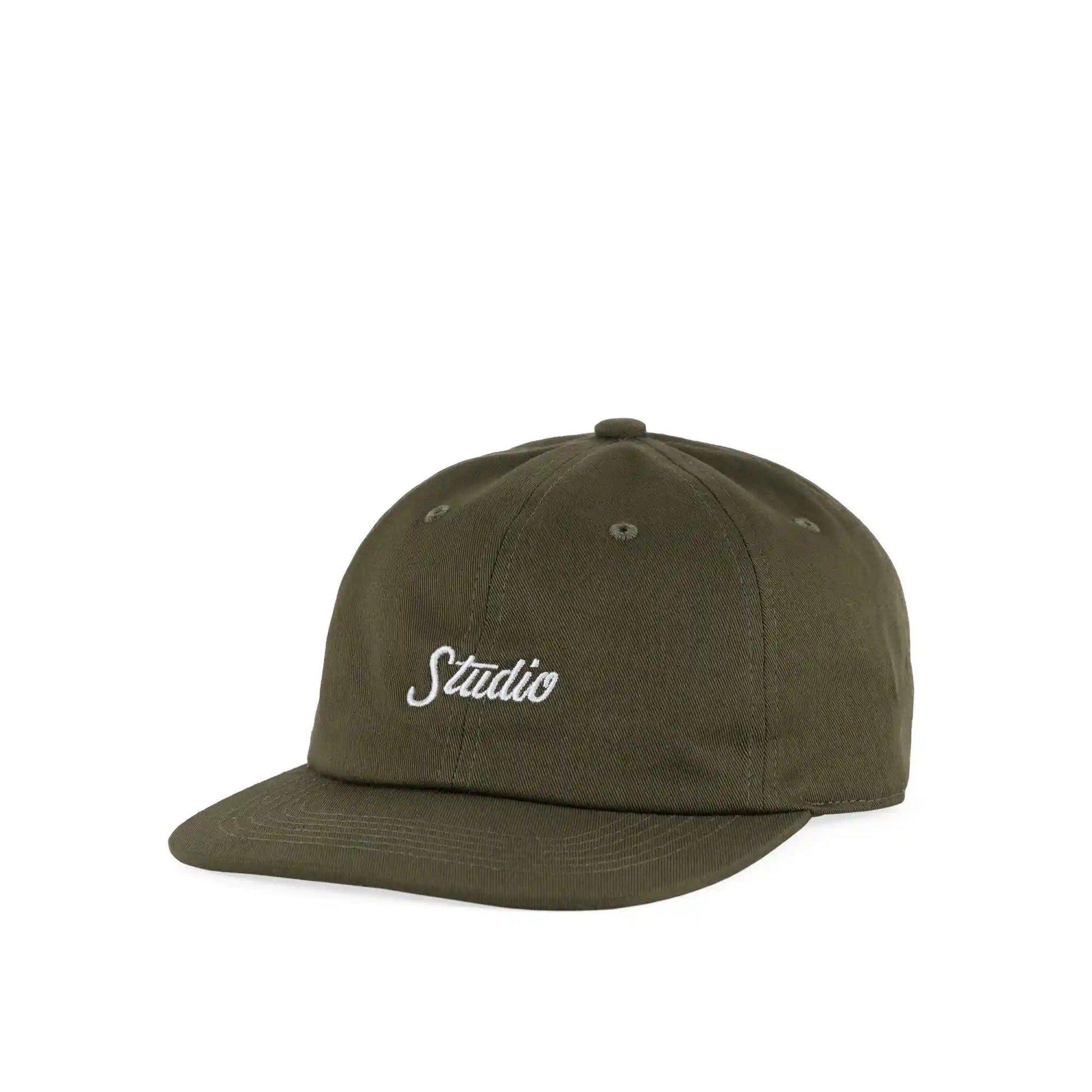 Studio Small Script 6 Panel Hat, olive - Tiki Room Skateboards - 1