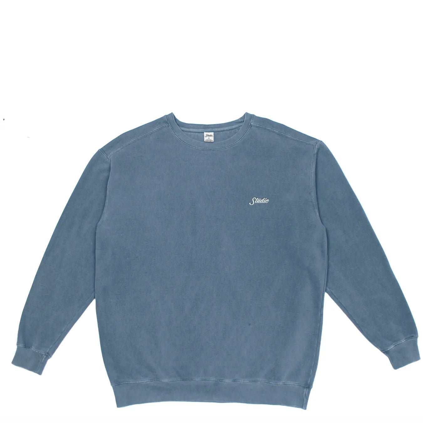 Studio Small Script Garment Dyed Crew, cool blue - Tiki Room Skateboards - 1