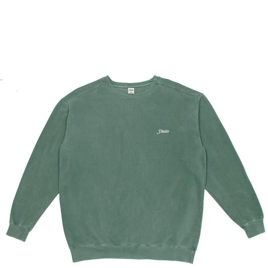 Studio Small Script Garment Dyed Crew, evergreen - Tiki Room Skateboards - 1