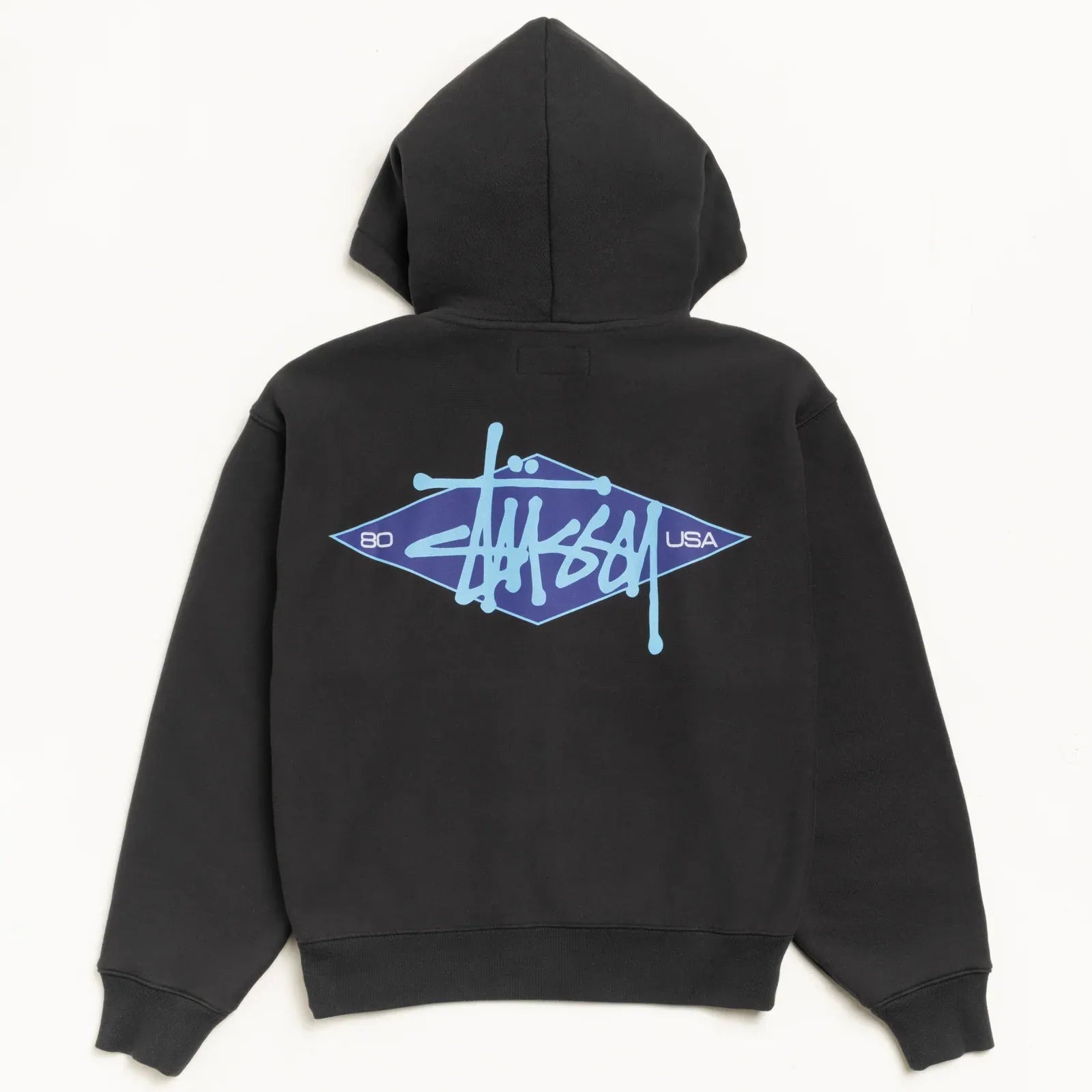 Stussy Basic Diamond Zip Hood, black - Tiki Room Skateboards - 1