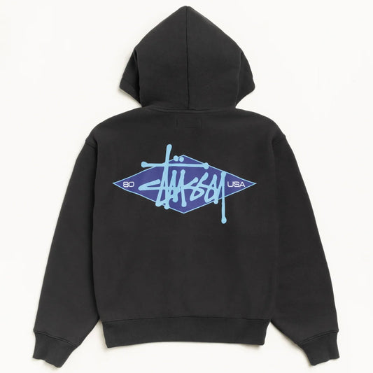 Stussy Basic Diamond Zip Hood, black - Tiki Room Skateboards - 1