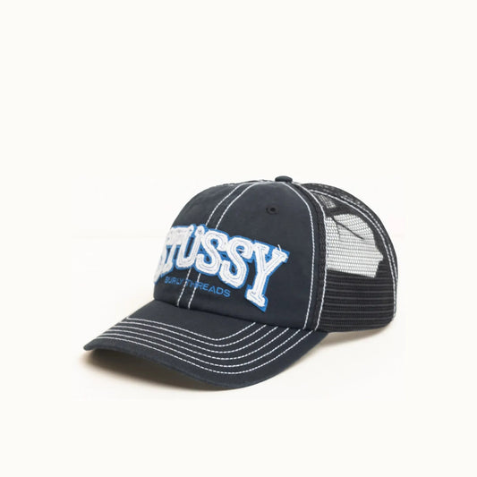 Stussy Burly Threads Trucker Cap, black - Tiki Room Skateboards - 1
