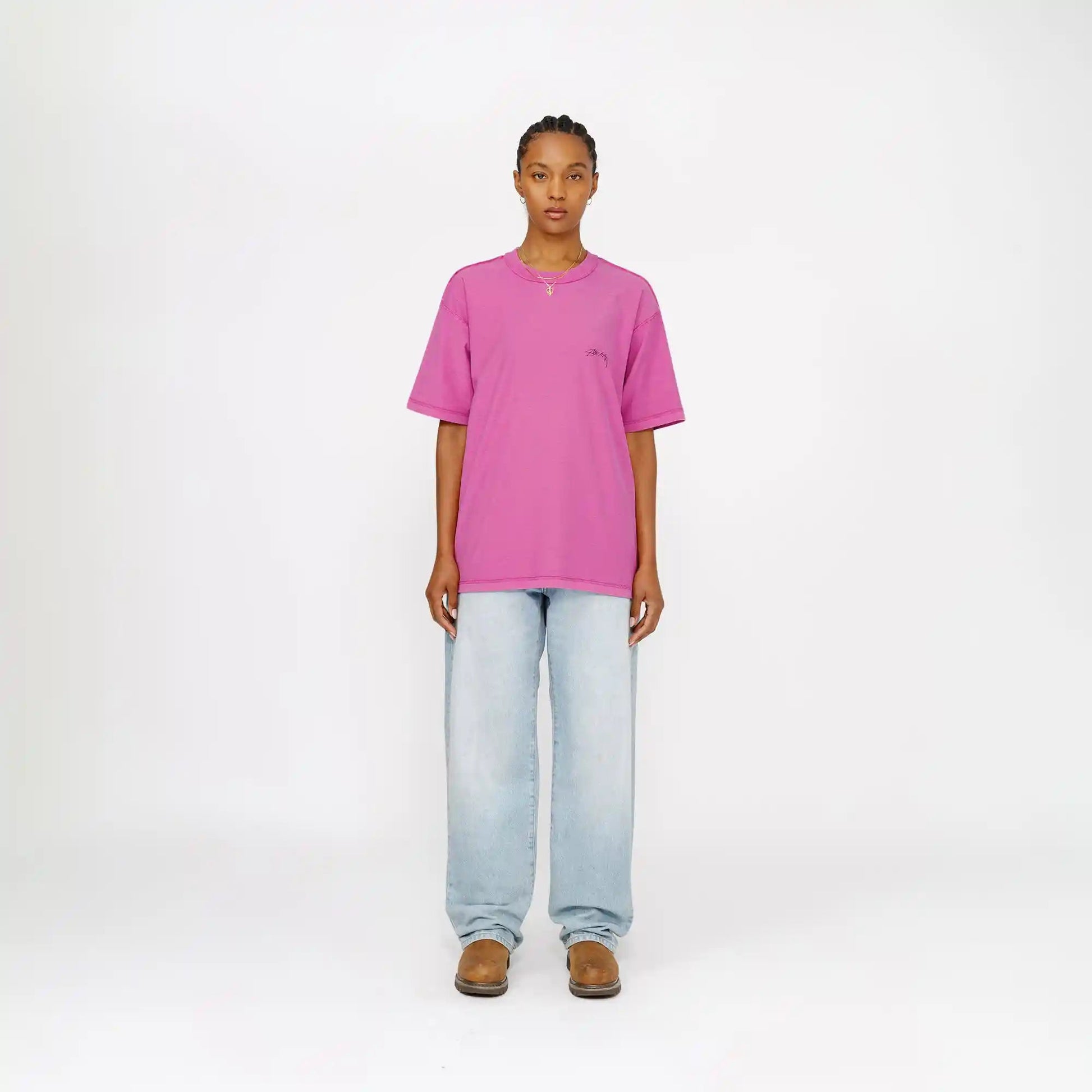 Stussy Lazy Short Sleeve Tee, magenta - Tiki Room Skateboards - 3