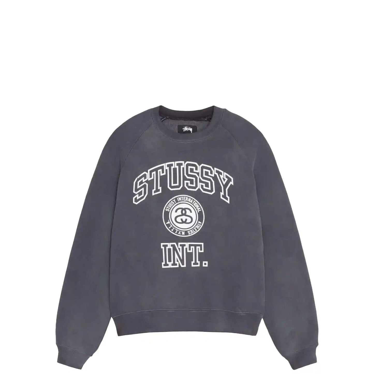 Stussy Overlock Varsity Raglan Crew, washed black - Tiki Room Skateboards - 1