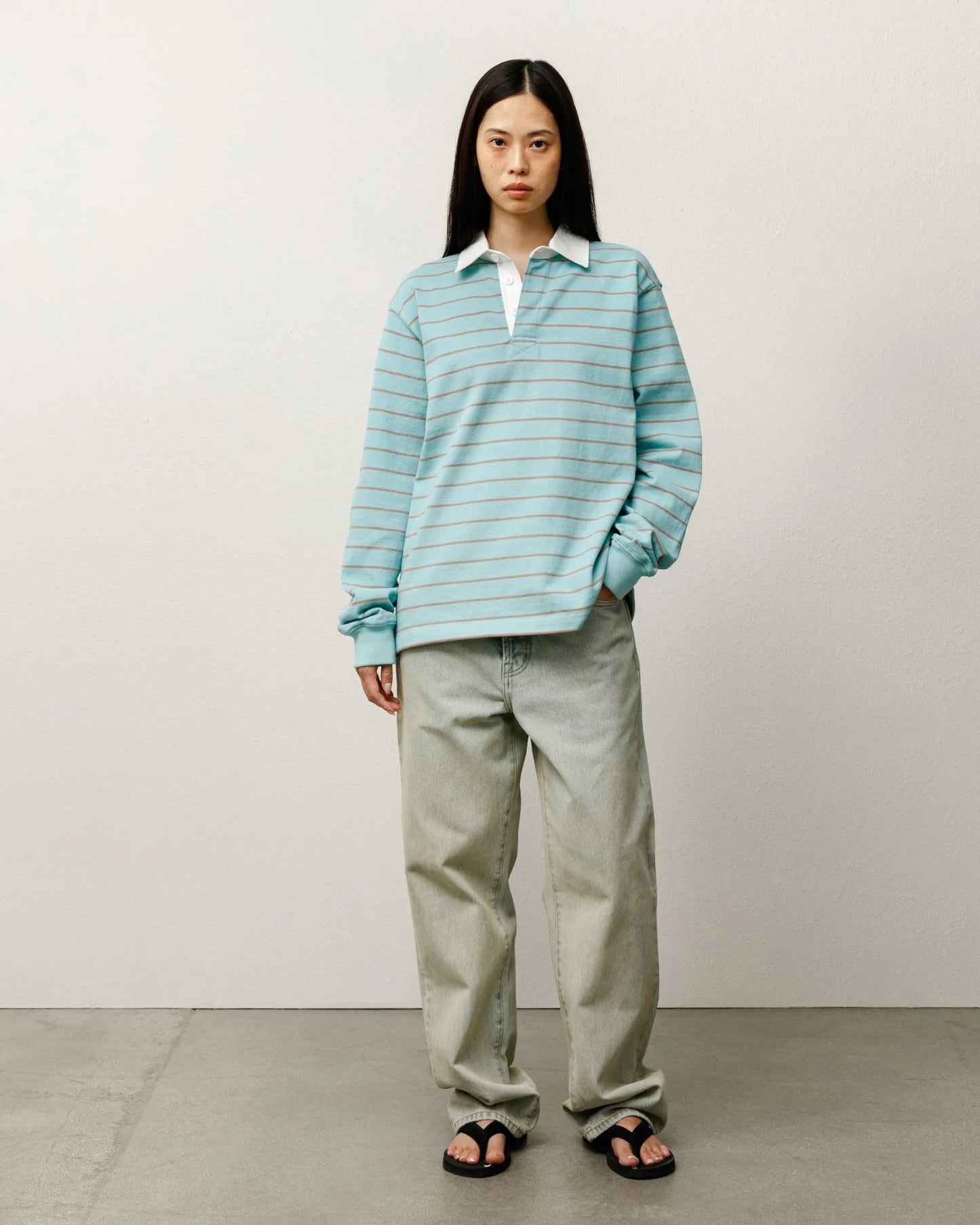 Stussy Pin Striped Rugby Shirt, blue - Tiki Room Skateboards - 4