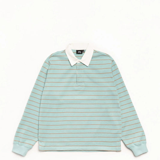 Stussy Pin Striped Rugby Shirt, blue - Tiki Room Skateboards - 1