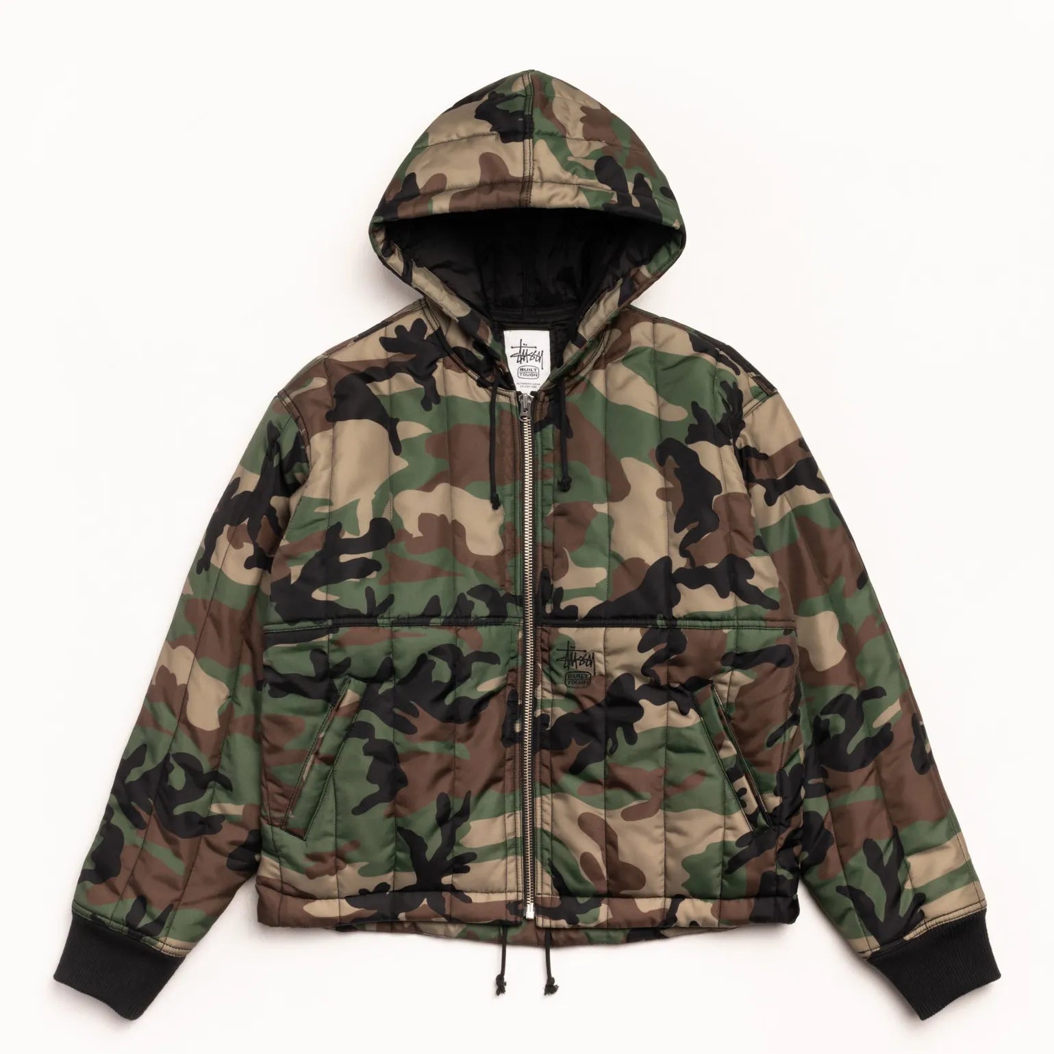 Stussy Quilted Nylon Work Jacket, woodland camo - Tiki Room Skateboards - 1