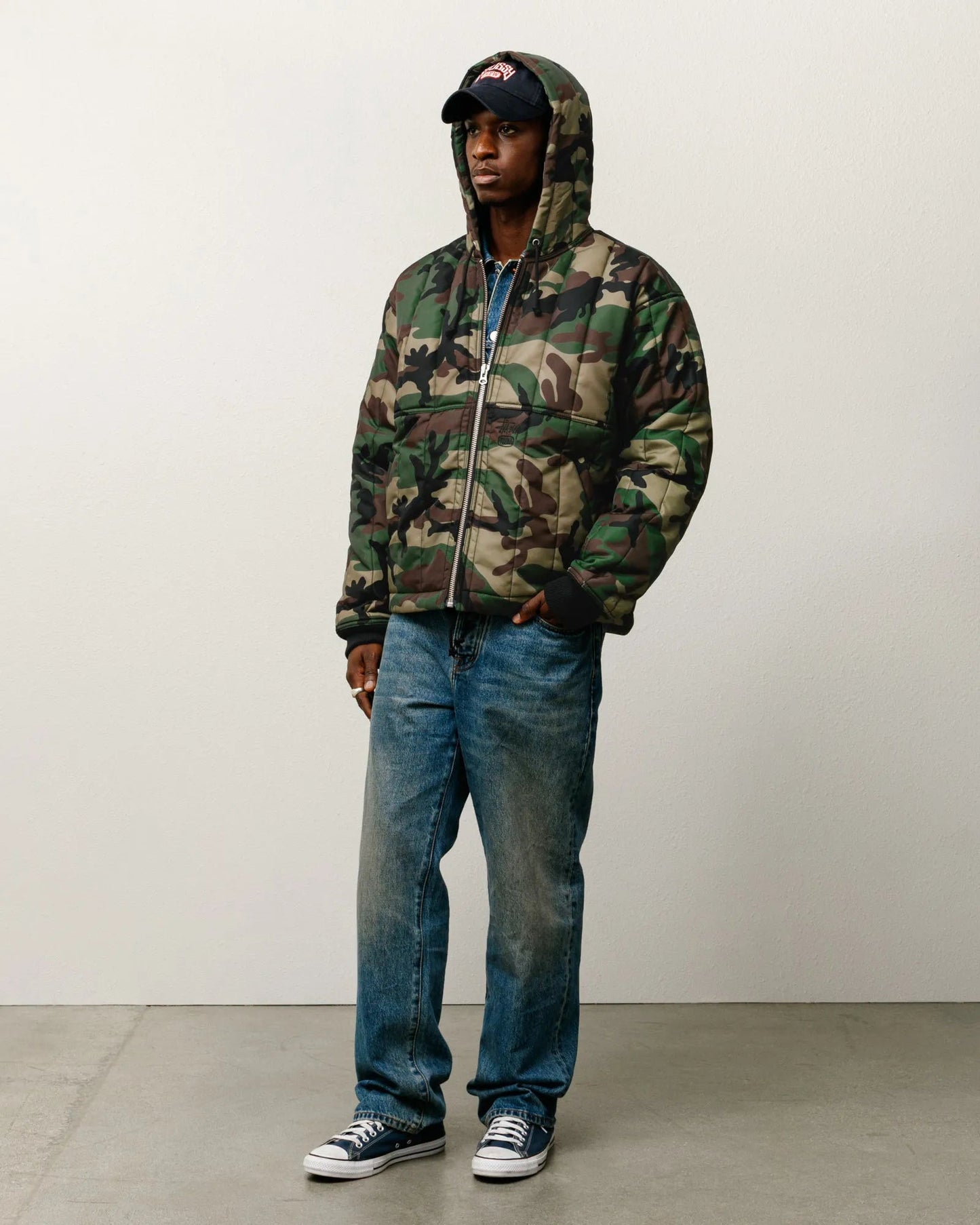 Stussy Quilted Nylon Work Jacket, woodland camo - Tiki Room Skateboards - 3
